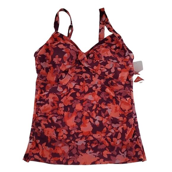 L.L. Bean Women's Royal Plum Flowers Shaping Swimwear Tankini Top Size 12 Reg - Picture 1 of 6